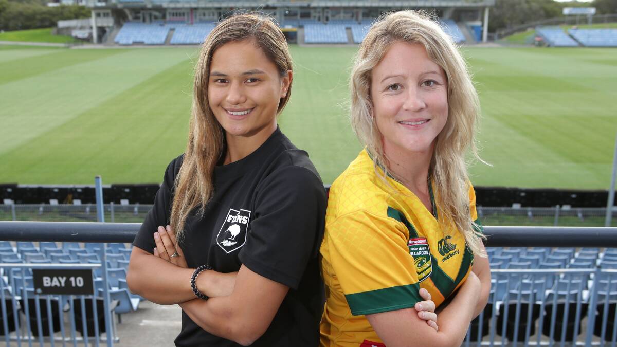 Best of enemies: Cronulla Sharks teammates Nita Maynard (left) and Talesha Quinn will play at the rugby league World Cup. Picture: John Veage