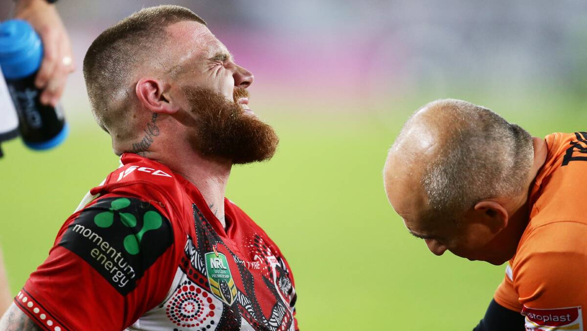 Ouch: Dragons fullback Josh Dugan will be out for five weeks. Picture: Matt King/Getty Images