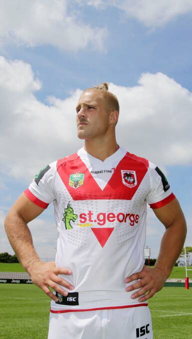 Game face: St George Illawarra Dragons forward Jack de Belin is ready for battle in the 33rd Charity Shield against South Sydney on Saturday night. Picture: Chris Lane