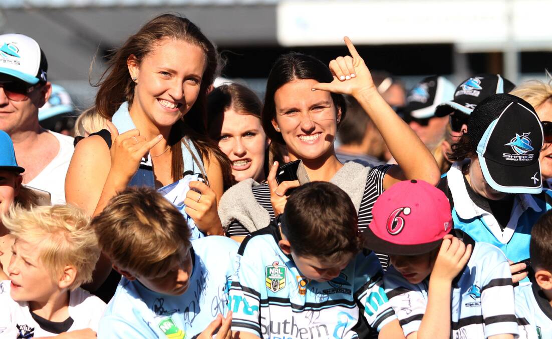 Up up Cronulla: Fans at the Sharks' grand final fan day. Picture: Chris Lane