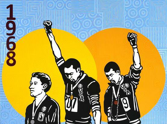 On show: Richard Bell's A white hero for black Australia, 2011, courtesy of the artist and Milani Gallery, shows Australia's Peter Norman (left) at the 1968 Olympics.