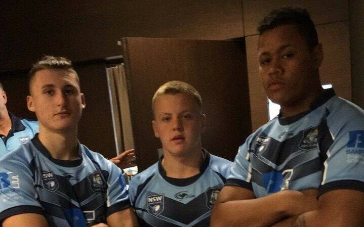 Young Blues: Cronulla Sharks juniors Bronson Xerri, Isaac Longmuir and Franklin Pele will represent NSW under-16s tonight. Picture: Cronulla Sharks 