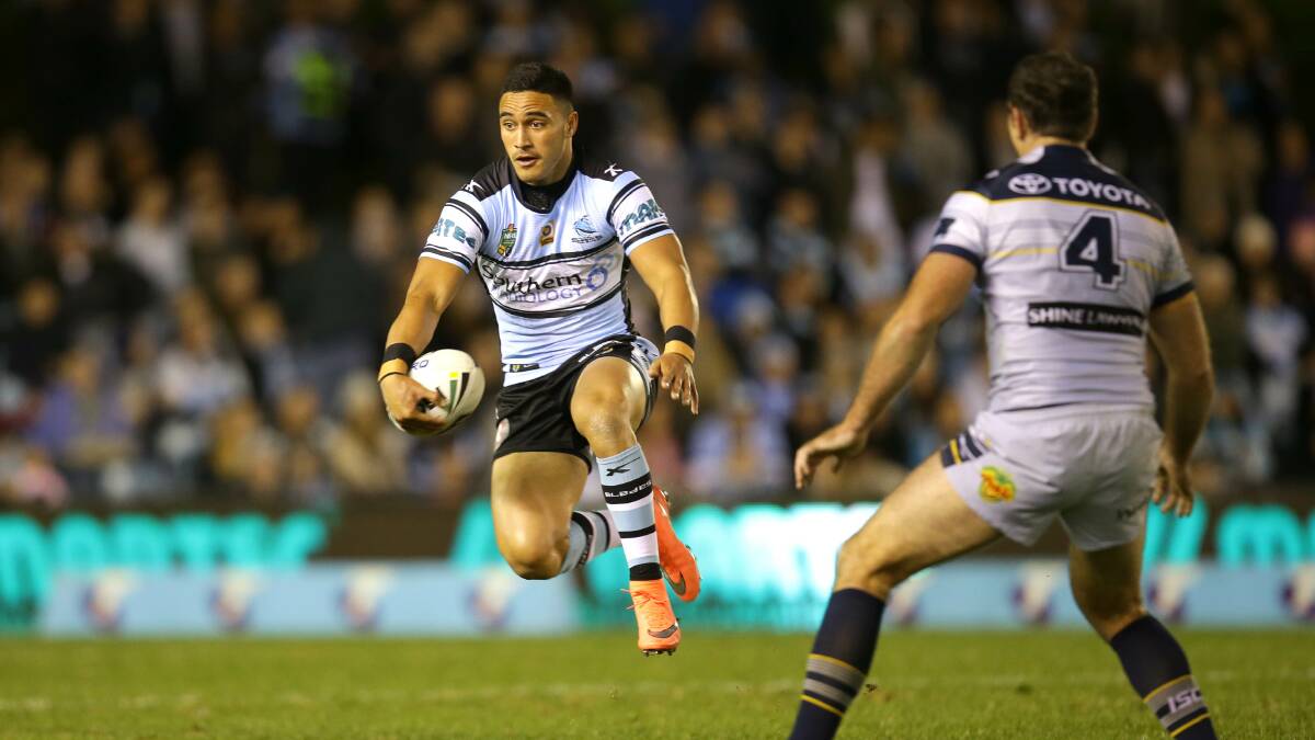 Now you see me: Sharks flyer Valentine Holmes will be up for a big game against the Cowboys. Picture: John Veage