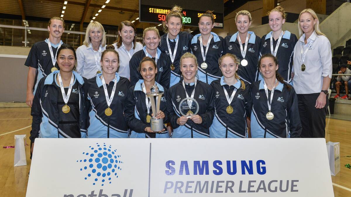Winners: Sutherland Stingrays with the inaugural Netball NSW Premier League trophy. Picture: Nigel Owen