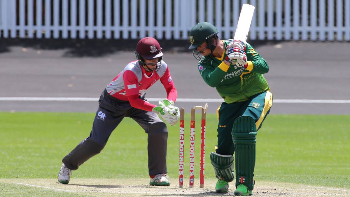 Quick hands: St George wicketkeeper Jonathan Rose attempts a stumping in their Twenty20 Cup match against Randwick Petersham on Sunday. Picture: John Veage