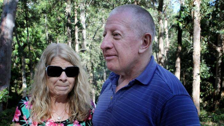 Matthew Leveson's parents, Faye and Mark Leveson, at the search area of Royal National Park. Photo: Louise Kennerley