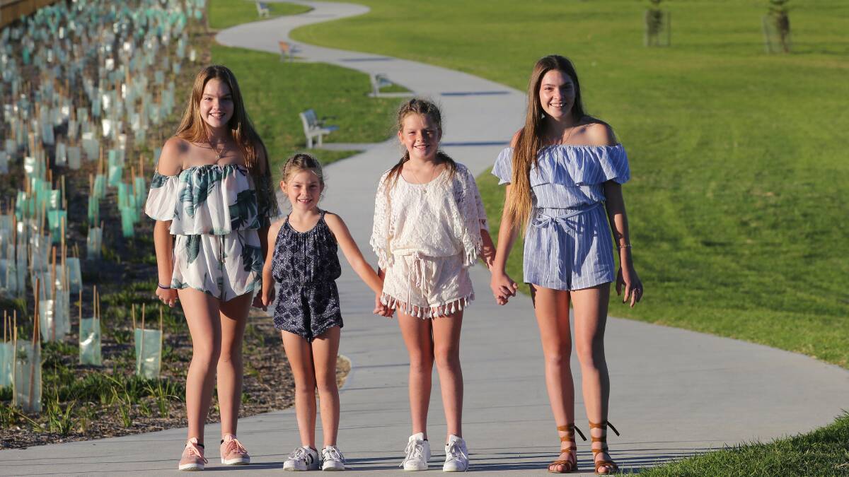 Siblings: The Kimmorley sisters (from left) Mia, 13, Ivy, 6, Ava, 10, and Maddi, 15, will take part in the relay on May 6/7. Picture: John Veage 