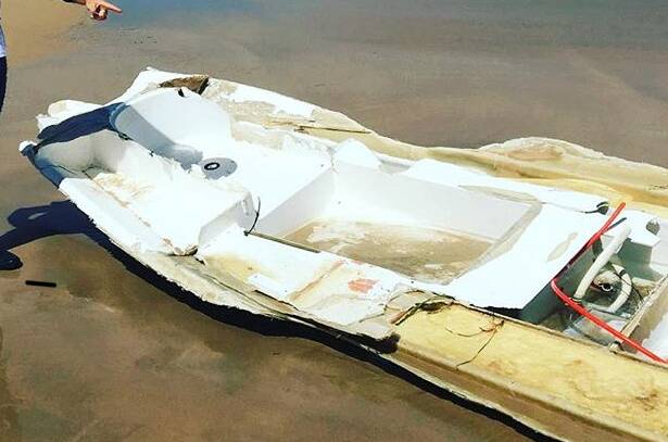 Wreckage: This picture was taken today of the boat washed up on shore. Picture: Supplied