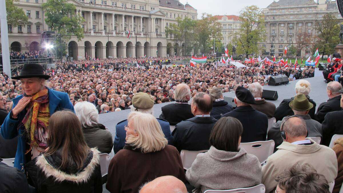 Anniversary: A big crowd gathers at Kossuth Square in Budapest late last month. Picture: Peter Carroll.