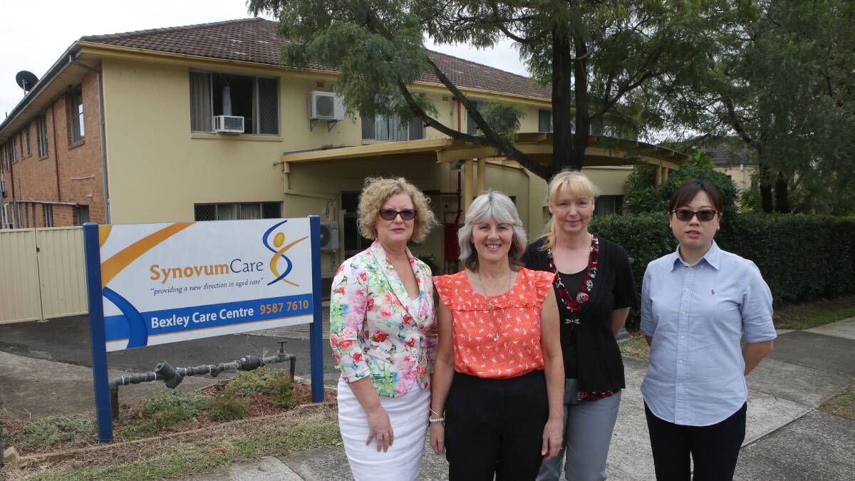 Aged care: Pictured are (from left) Synovum Care staff members Natasha Chadwick, Kim Stevens, Eva Ballai and Lu Go at the Bexley Care Centre. Picture: John Veage