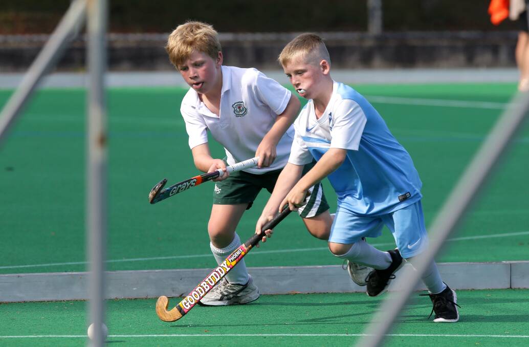 He's away: Children compete in the Sutherland Hockey Club’s annual school summer competition. Picture: John Veage