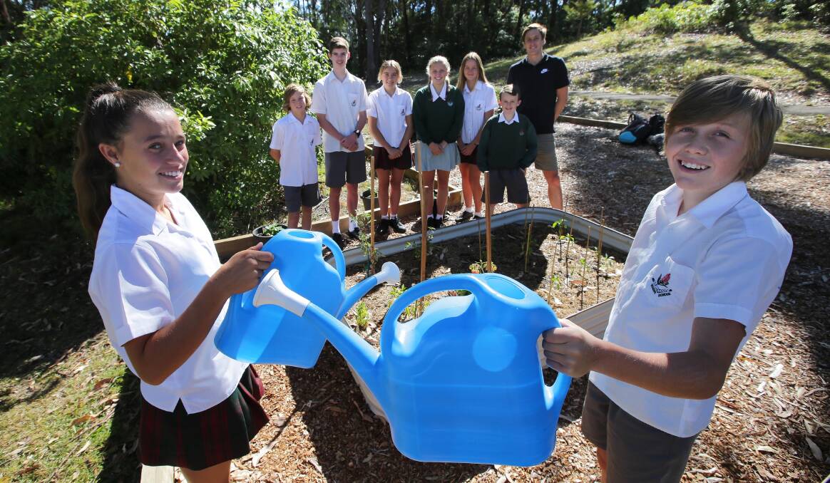 Garden: Students at Heathcote High School in front of their new vegetable and fruit garden. Picture: John Veage