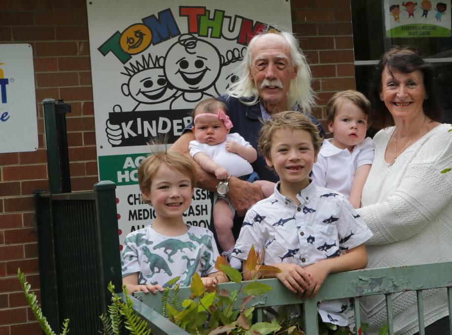Generational: Steve and Marilyn Smith have celebrated 30 years running the kindergarten. THey are pictured with their grand children. Picture: John Veage