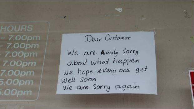 Apology: The apology put up on the window of the bakery early last year. Picture: File