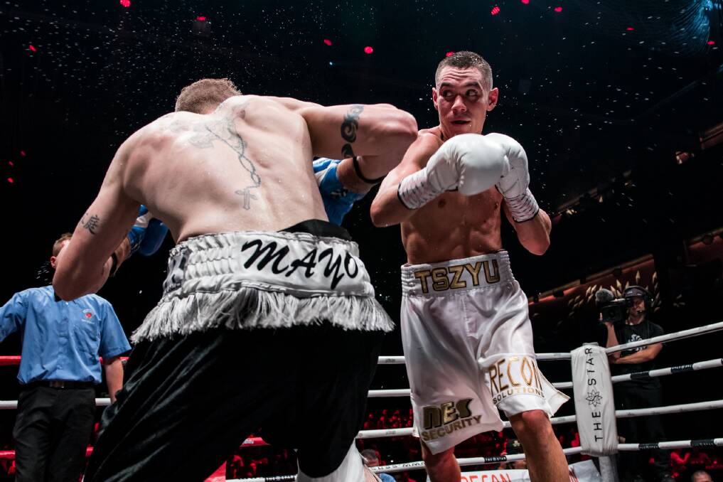 Battle: Rockdale fighter Tim Tszyu in action on Sunday. Picture: Warren S Photography