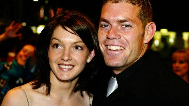 Brett and Sharnie Kimmorley, pictured at the Dally M Awards in 2002. Photo: Craig Golding