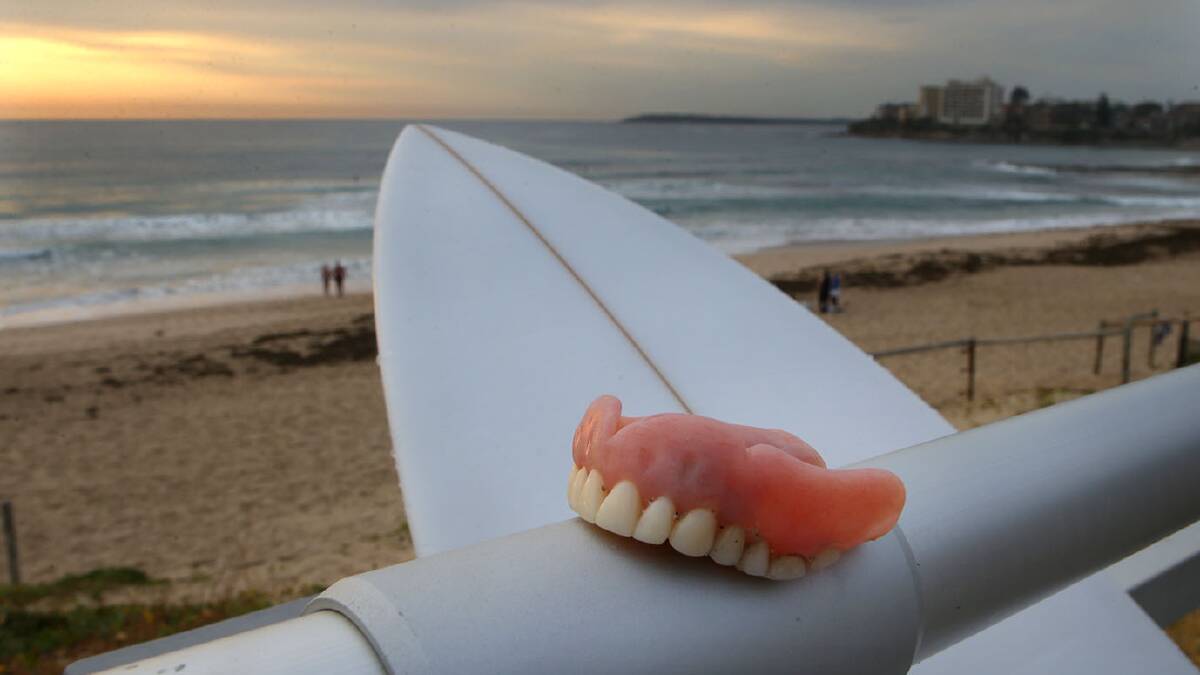 Toothy: A set of false teeth were found at North Cronulla beach this morning. Picture: John Veage