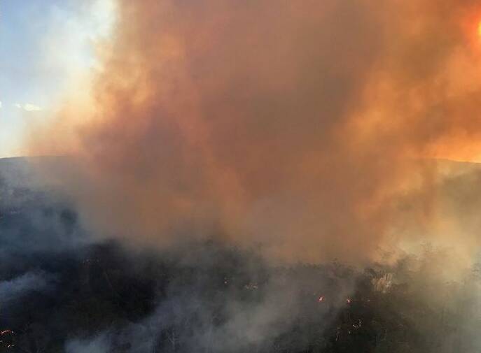 Blaze: A NSW RFS aircraft captures a photo of the fire from above. Picture: NSW RFS