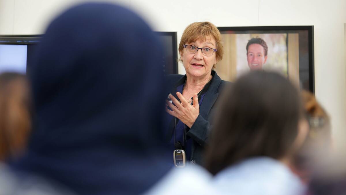 Empowered: Associate Professor Theresa Jacques speaks to students as part of International Women's Day. Picture: John Veage.