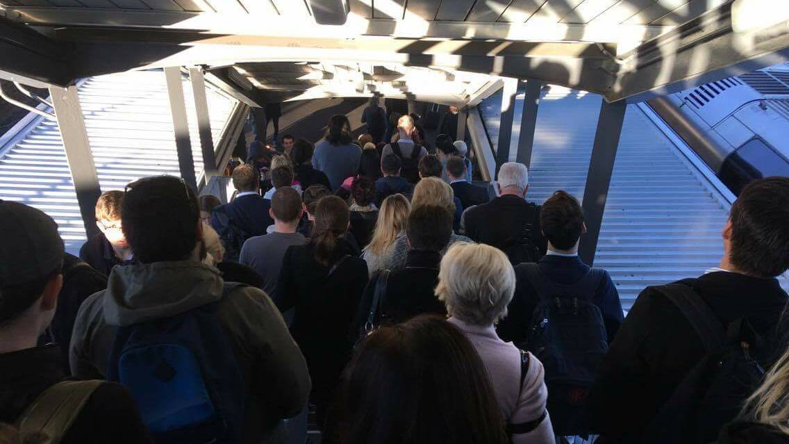 Delays: Commuters faced long delays at Sutherland Station today. Picture: Matthew Wallace.