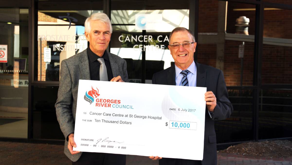 Helping hand: Georges River Council Administrator John Rayner with Cancer Care Foundation Chairman Warren O'Rourke. Picture: Supplied