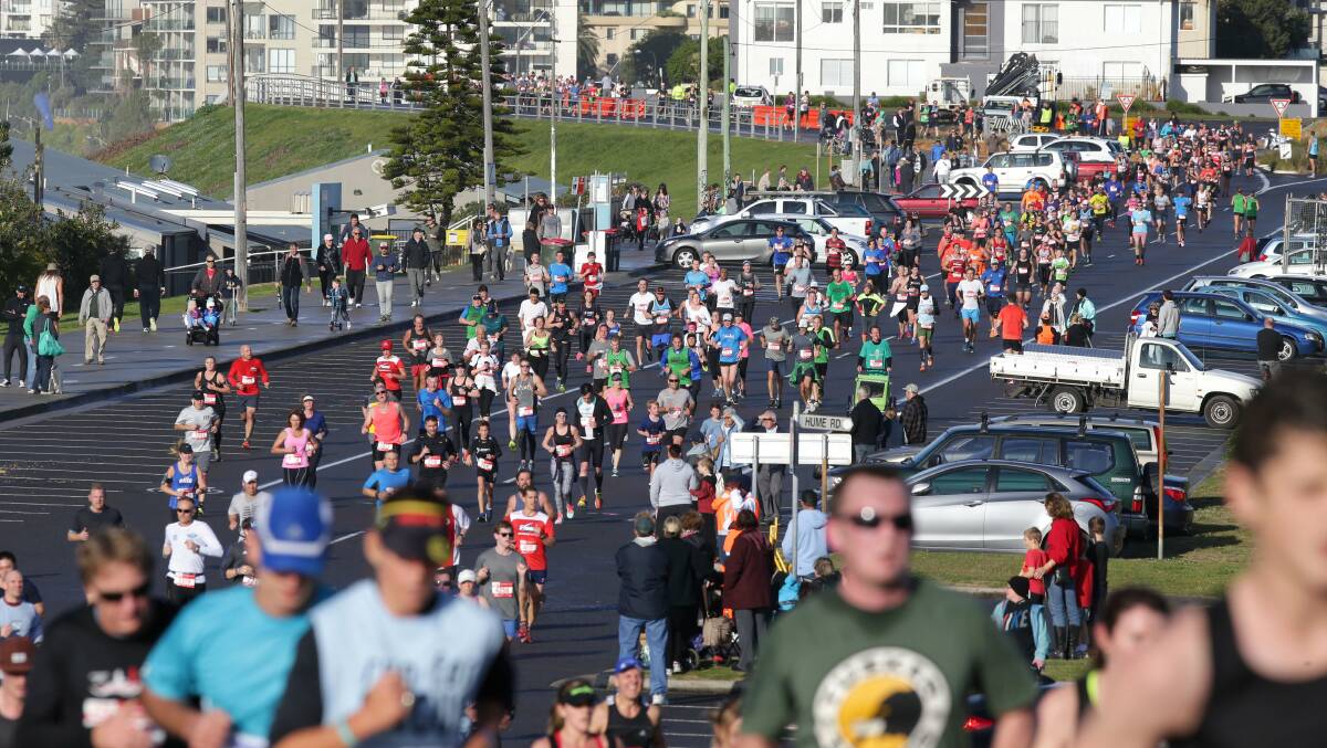 Community event: Participants hit the pavement during the 2015 Sutherland 2 Surf. Picture: John Veage