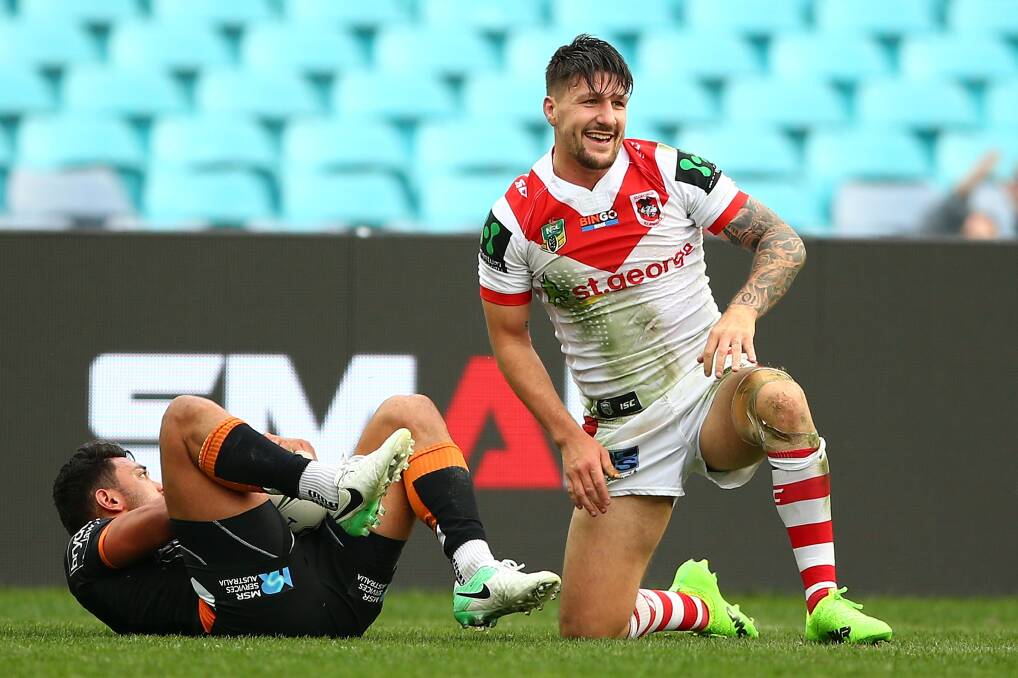 STAR MAN: Dragons captain Gareth Widdop scored a first-half double on his return from injury against the Tigers on Saturday. Picture: Getty Images