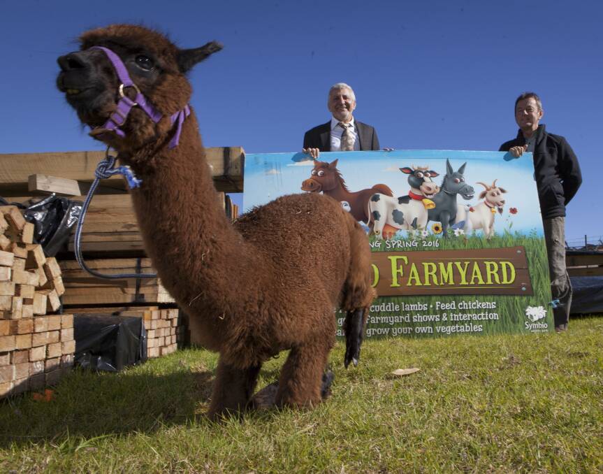 Farmyard project: Tradies chief executive officer Tim McAleer and Symbio owner John Radnidge joined forces to establish a new farmyard at the zoo this year.