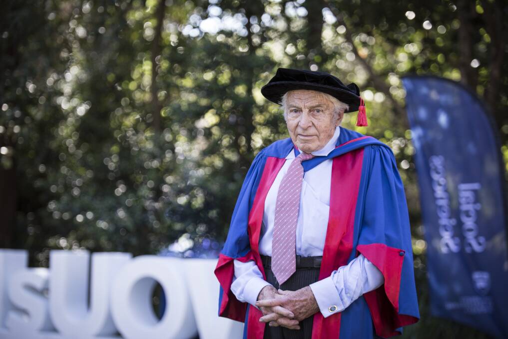 Academic accomplishment: University of Wollongong's oldest PhD graduate, James Prior, 85, of Sylvania Waters. Picture: UOW