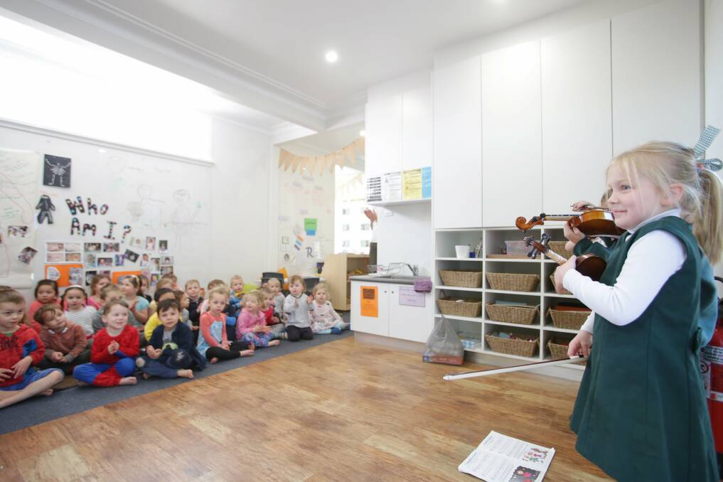 Watch and learn: A day of performing was part of a school transition program between Bay Road Kindy and Gymea Bay Public School. Picture: Chris Lane