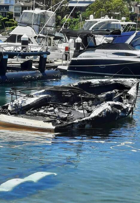 Remains: The badly burnt boat. Picture: Grays Point RFS on Facebook 
