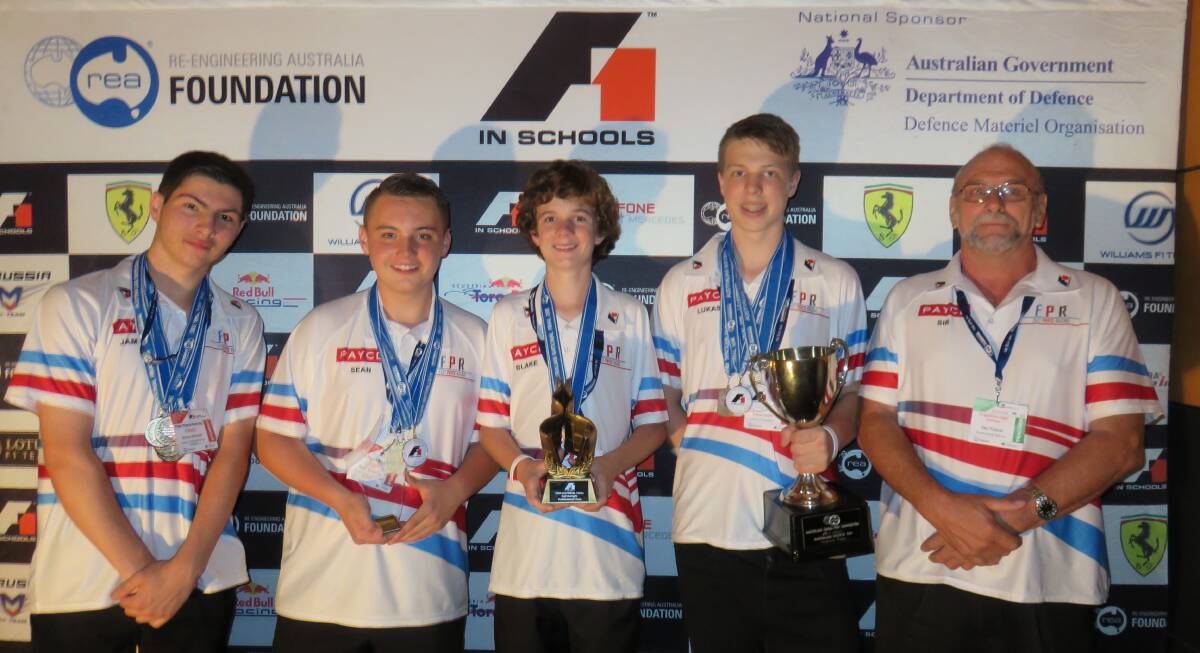 Fast racers: The team from Engadine High School with their trophies and medals at the national titles.