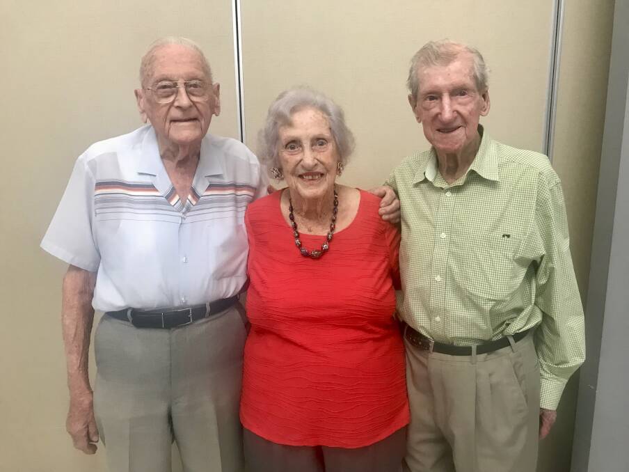 Three's no crowd: Ken Harris, Jean Roberts and John Potts together marked their 100th birthdays.