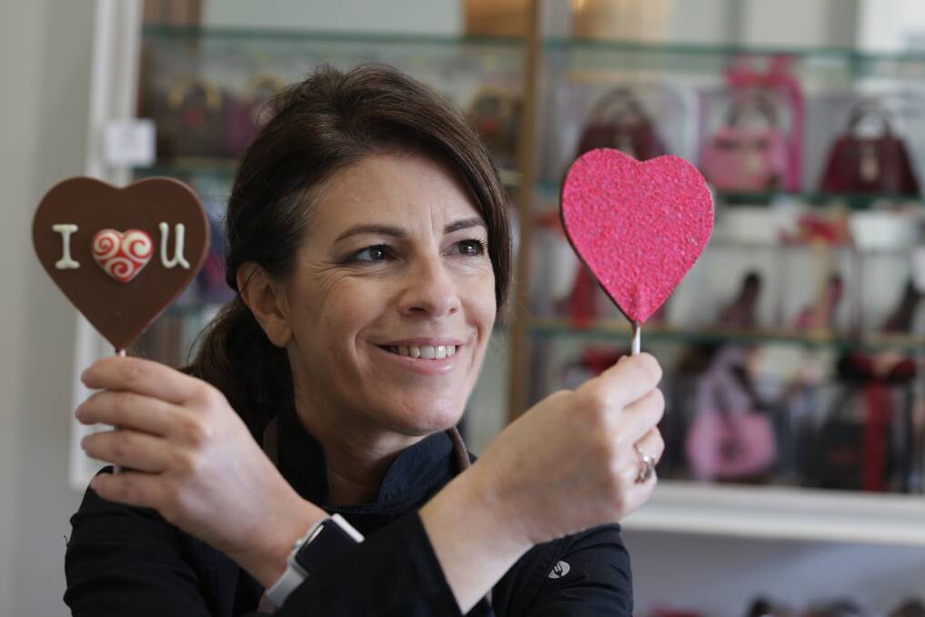 Choc pops of love: Maria Vitelli of Essenze Chocolates expects a busy rush on Valentine's Day. Picture: John Veage