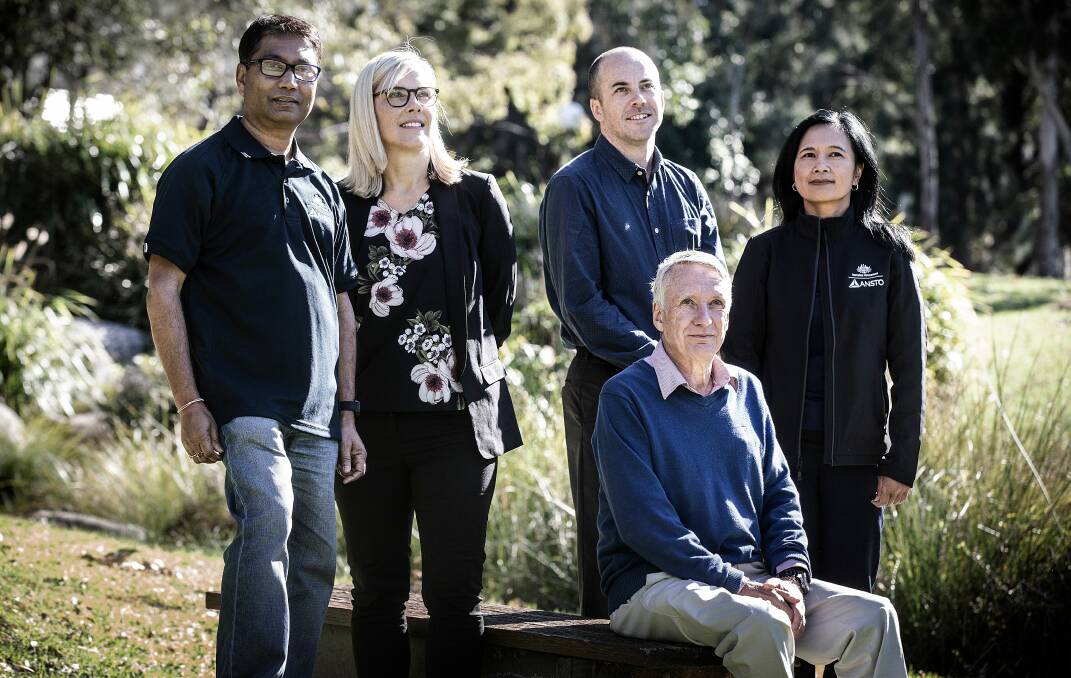 Innovative research: ANSTO scientists Debashish Mazumder (far left) and Atun Zawadzki (middle) are among those who are finalists in the Australian Museum Eureka Prize. They are pictured with fellow researchers, University of Wollongong's Associate Professor Kerrylee Rogers, Jeffrey Kelleway and Professor Colin Woodroffe.