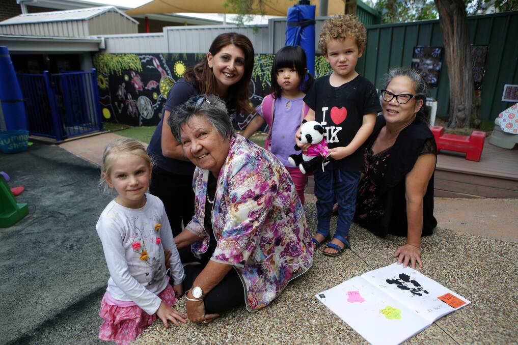 Bay Road Kindy has strong cultural engagement initiatives. Pictured with children, service director Jamie Byrne, 'Aunty' Deanna Schreiber and Mandarin teacher, Lillian Fung. Picture: John Veage