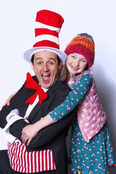 Family fun: Bella Thomas with her co-star in the upcoming Seussical, the yellow Wiggle, Sam Moran. Picture: Grant Leslie