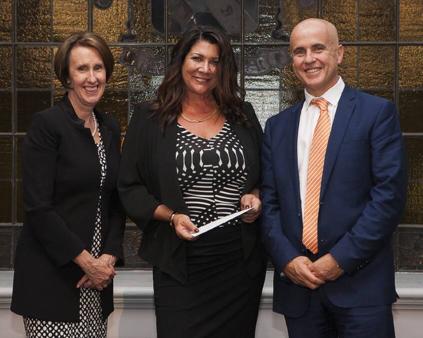 Heathcote High School’s Kerry Wallace-Massone received the Premier's Teachers Mutual Bank New and Emerging Technologies Scholarship. She is pictured with Minister for Early Childhood Education, Leslie Williams, and Minister for Education Adrian Piccoli.