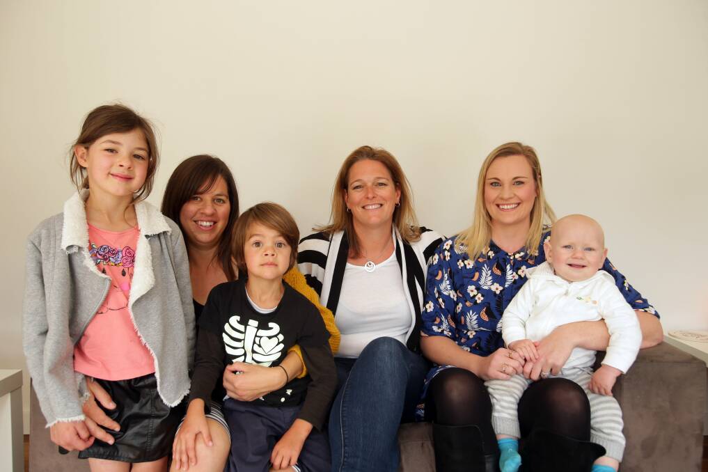 A mother's choice: Supporters of St George Home Birth Service, Laura Golland with her children Ruby and Fletcher, Jacqui Short, and Bernie Pittams with her son Jackson. Picture: Chris Lane
