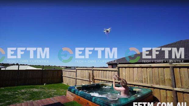 The drone delivering the sausage to a hot tub in Sunbury. Photo: Facebook