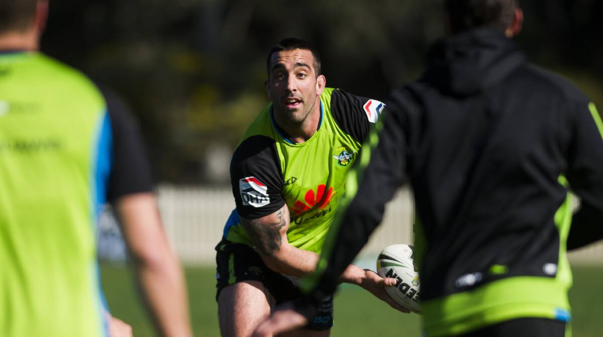 Recruit: Paul Vaughan training with the Raiders in July. Picture: Rohan Thomson