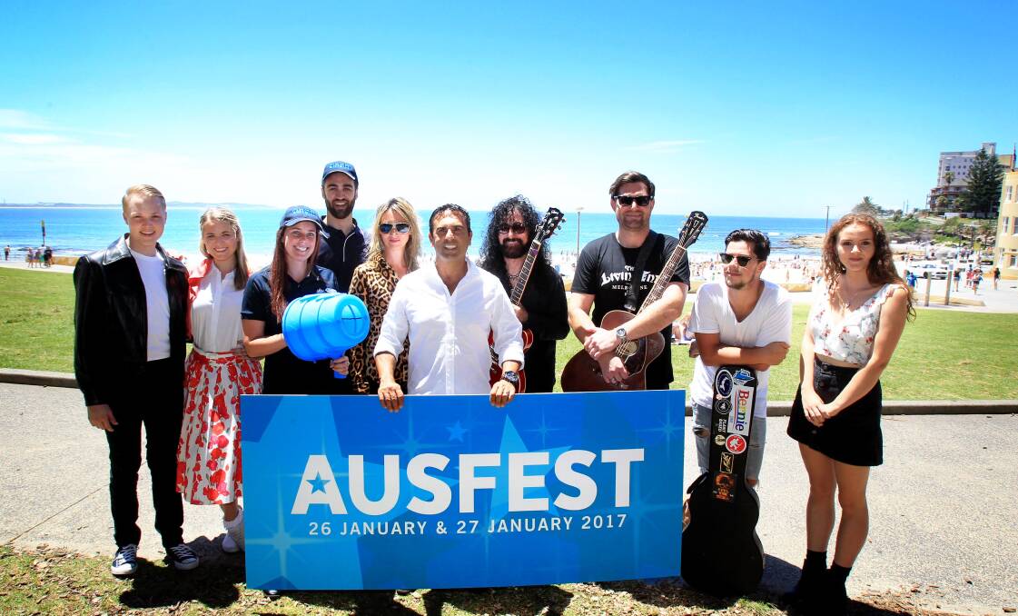 Stars on parade: Some of the musicians who will be performing at AUSFEST, Sutherland Shire Council's two day Australia Day celebrations at Cronulla Park, with mayor Carmelo Pesce (centre). Picture: Isabella Lettini 