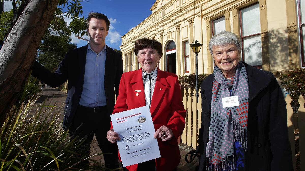 Authors wanted: Member for Kogarah Chris Minns helped launch the Kogarah Historical Society inaugural local history awards with Beverly Earnshaw and Gill Whan. Picture: John Veage.