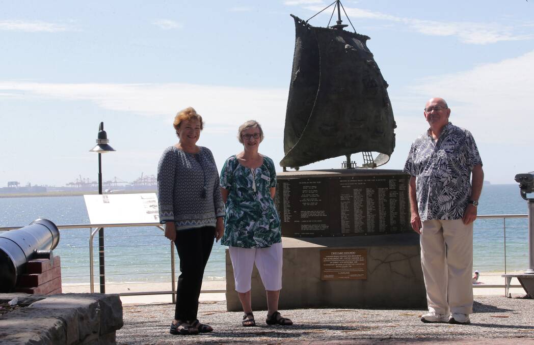 Sail of the centuries: The Fellowship of First Fleeters, descendants of those who were on the 11 ships of the First Fleet, are starting a Botany Bay chapter. They want to get in touch with the descendents of the 750 convicts and marine guards and officers of the fleet.
Pictured at the First Fleet monument at Botany Bay are, from left, Carol Macklin, and Elaine and Kevin Snowball. Picture: John Veage