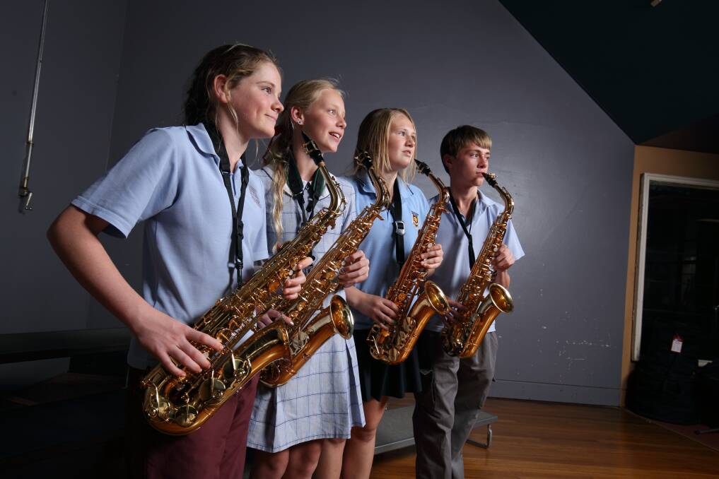 Riverina Conservatorium of Music saxophone ensemble Eilidh Lucas, Gabrielle Shaw, Georgia Bruce-Goodlet and Murray Mison.