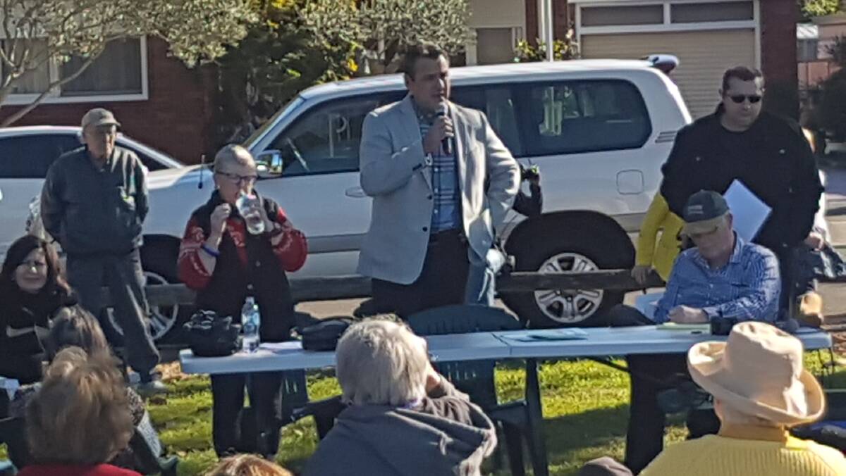 Rockdale MP Steve Kamper speaks at the gathering.Picture: supplied