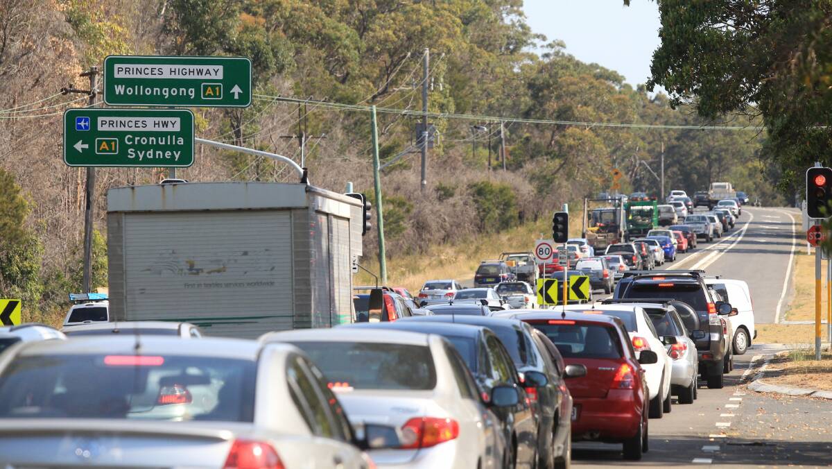 Patience needed: Long-suffering motorists queue on Princes Highway, Sutherland, in the afternoon peak while planning continues. Picture: John Veage