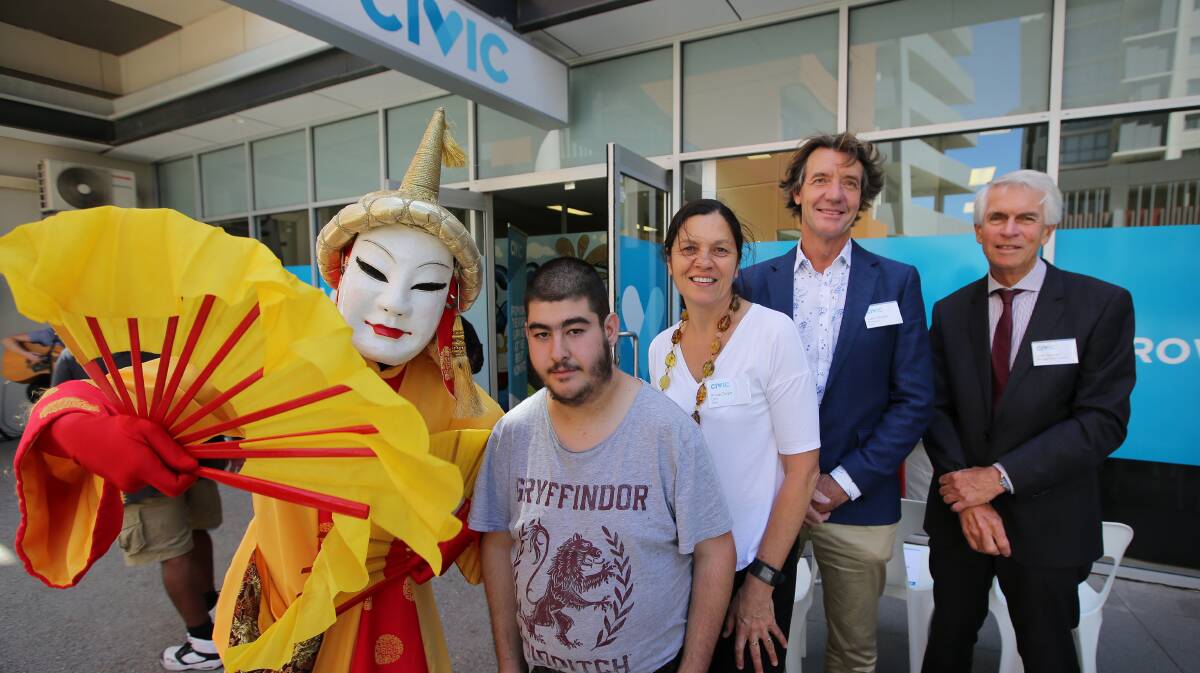 Ahmad (Civic client), Annie Doyle (Civic CEO), Luke Streater (Civic chairman) and John Rayner at the opening of Hurstville Community Hub, which included cultural celebrations. Picture: John Veage