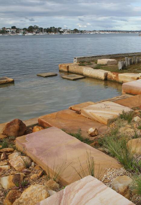 Environmental showpiece: New naturalised seawall in Kogarah Bay reintroduces saltmarsh and rocky intertidal and mudflat habitats. Picture: John Veage