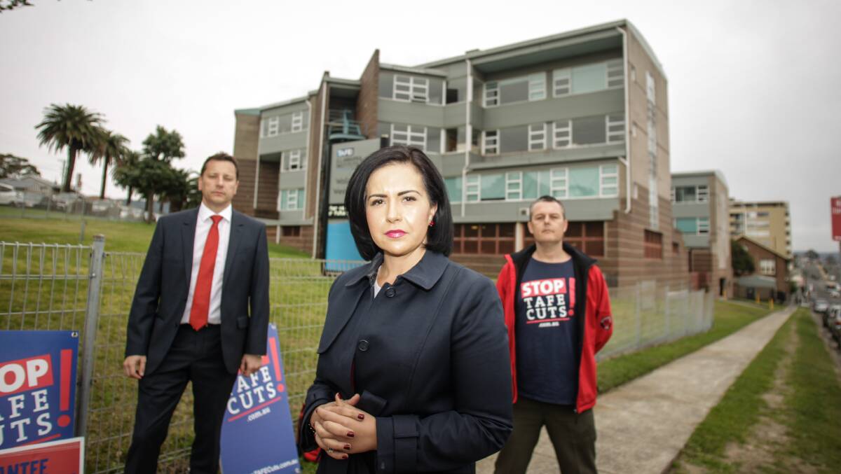 Labor spokeswoman on Skills, Prue Car, campaigns against TAFE changes in Wollongong. Picture: Georgia Matts 